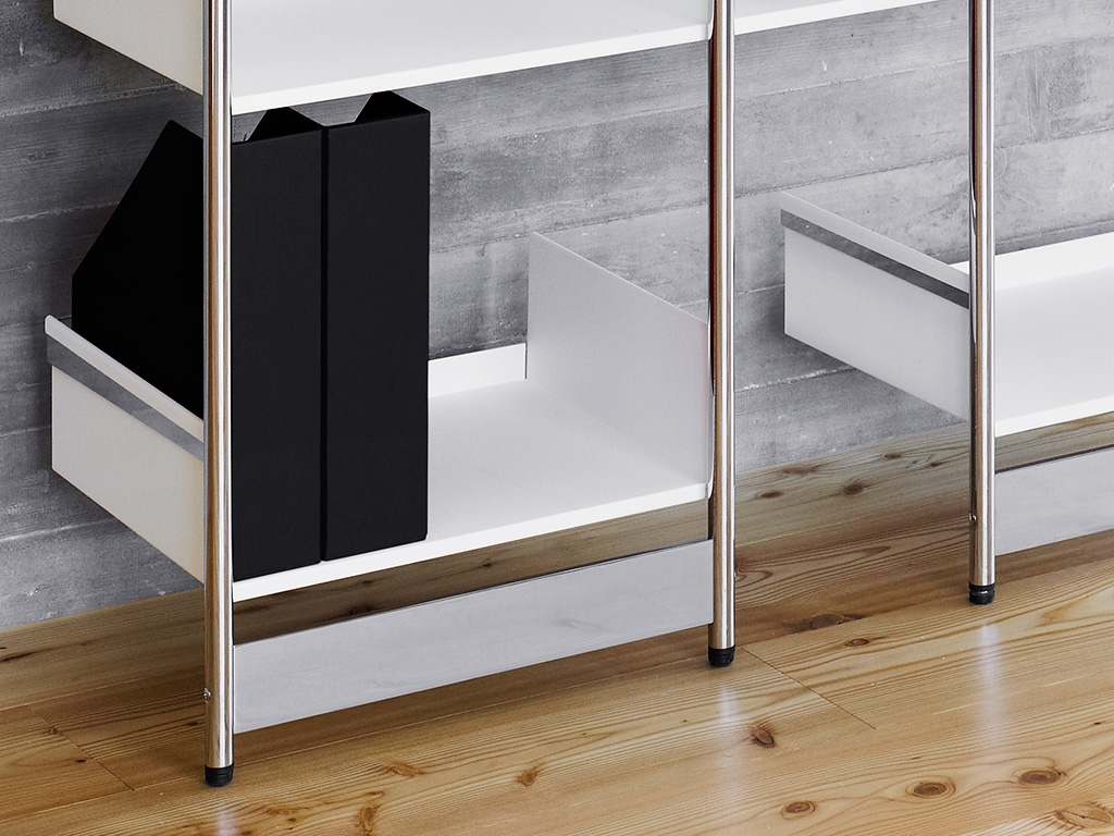 Lean-on metal bookshelf close-up