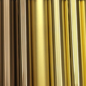 Stainless steel, PVD coated, color brown to gelden finished sample